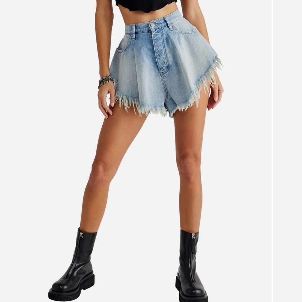 We The Free Light Blue Frayed Jean Shorts